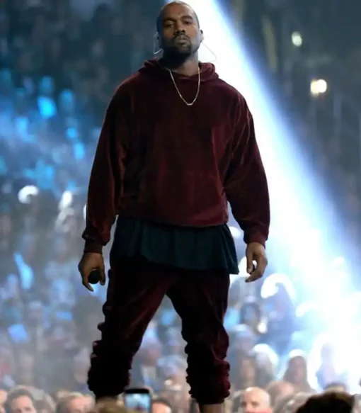 Get Now Kanye West Velour Maroon Velvet Tracksuit For Sale