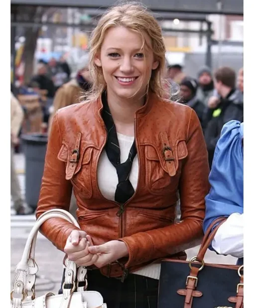 Gossip Girl Serena van der Woodsen Brown Leather Jacket