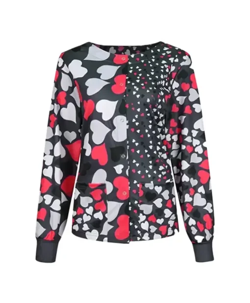 Grey and Red Hearts Halloween Scrub Cotton Jacket