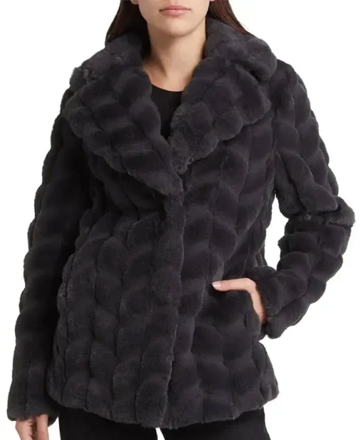 Grooved Herringbone Fur Jacket