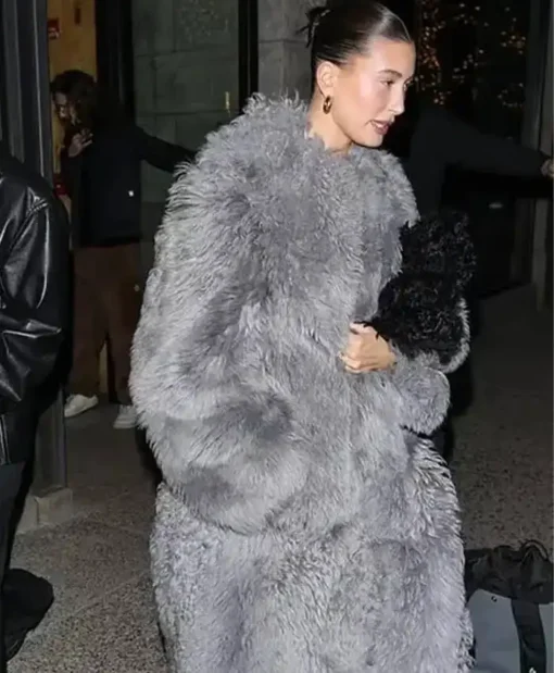 Hailey Bieber Fur Trench Coat