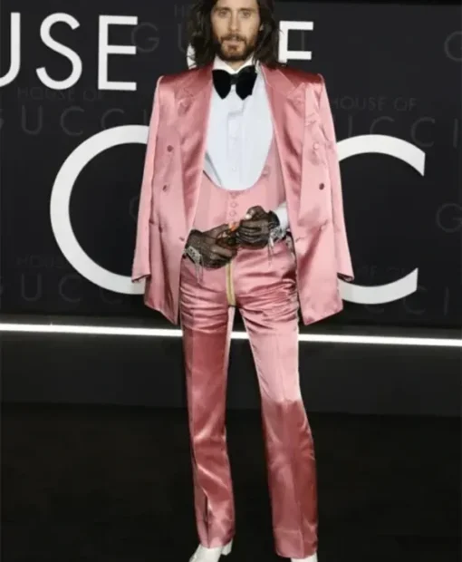 House Of Gucci Premiere 2021 Jared Leto Pink Satin Blazer