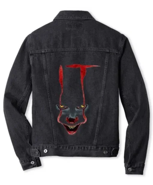 IT Chapter Two Pennywise Is Back Face Printed Black Denim Jacket