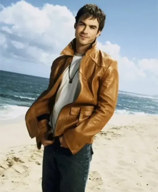 Ian Somerhalder The Vampire Diaries Coffee Brown Leather Jacket