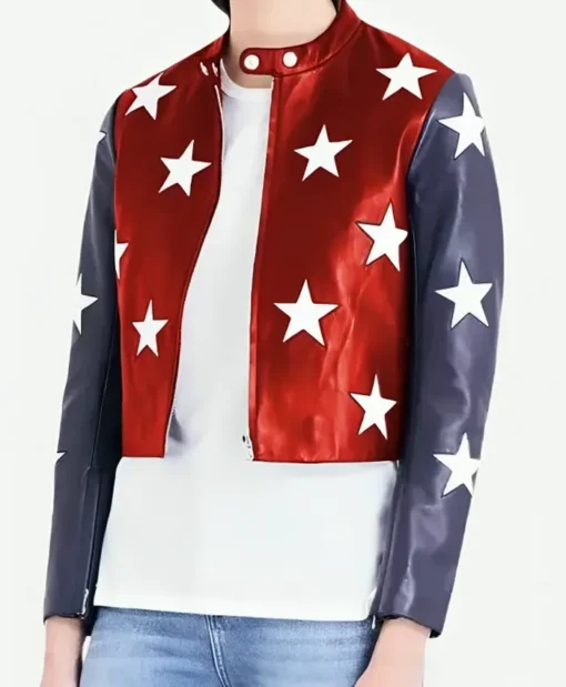 Independence Day Cropped Real Leather Jacket