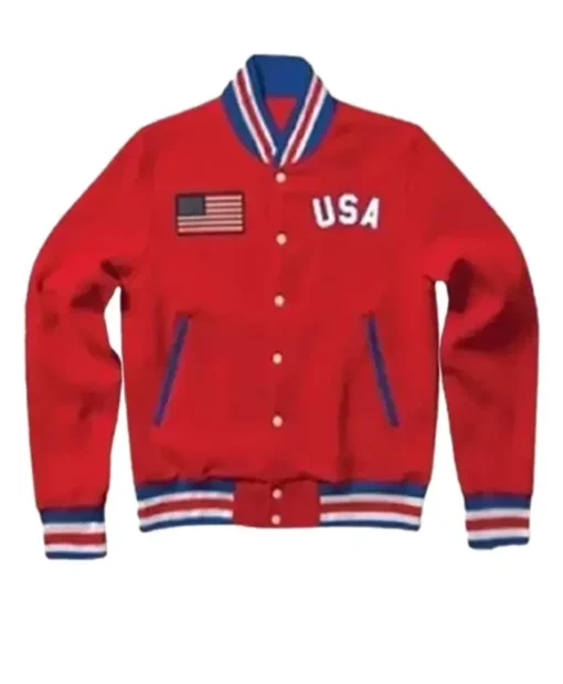 Independence Day United States Red Letterman Bomber Jacket