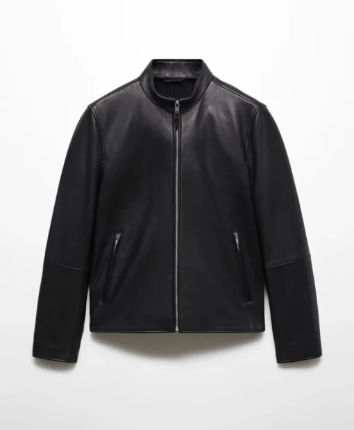 Jack R Mango Black Slim Fit Zip-Up Leather Jacket