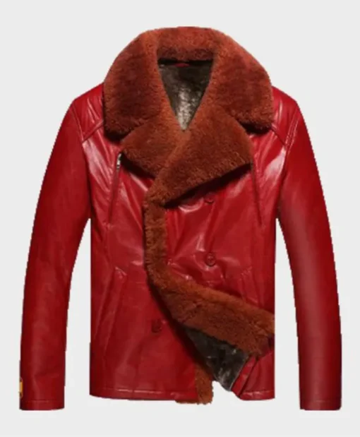 Jack Shearling Collar Red Sheepskin Leather Jacket