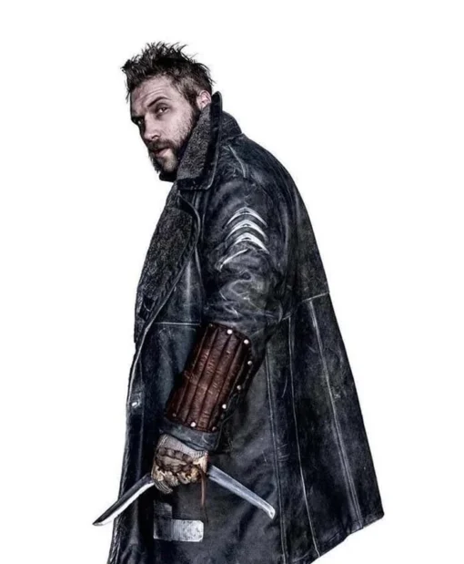 Jai Courtney Movie Suicide Squad Captain Boomerang Black Leather Shearling Trench Coat