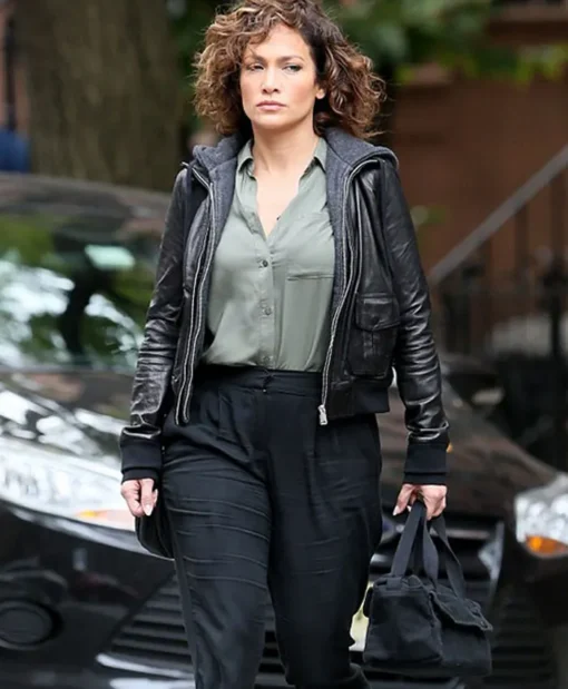 Jennifer Lopez Leather Jacket Hooded