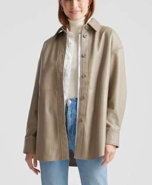 Jessica Quince Button Leather Shirt Jacket