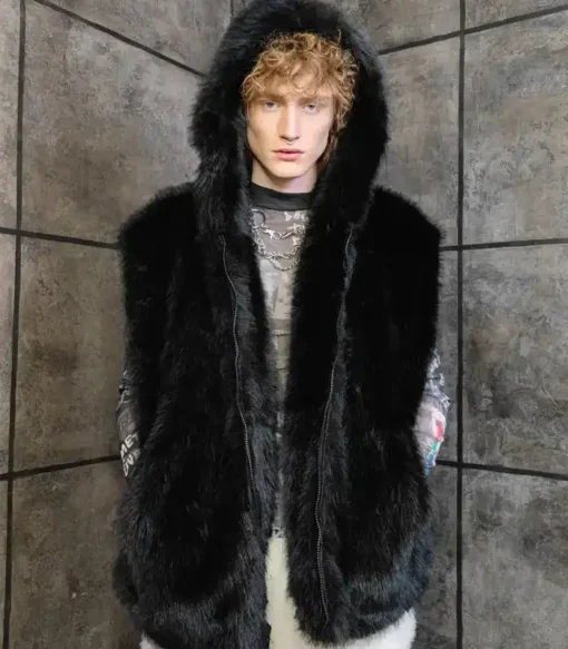 Jimmy Faux Mink Fur Removable Sleeves Black Coat For Men And Women