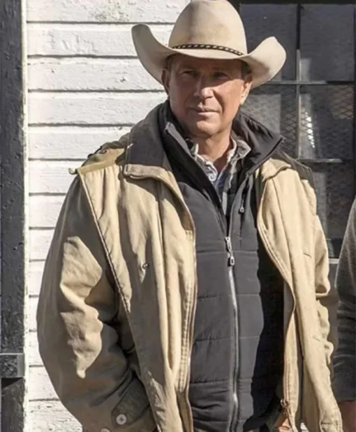 John Dutton TV Series Yellowstone Kevin Costner Western Cotton Beige Jacket