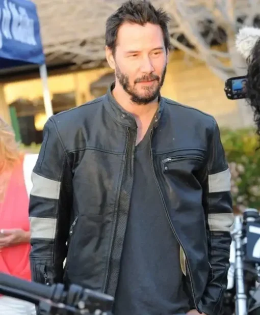 John Wick 2 Cafe Racer Black Leather White Striped Jacket