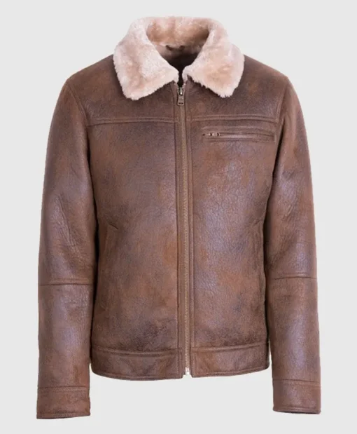 Johnathan Aviator Brown Shearling Sheepskin Leather Jacket