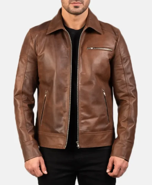 Johnny Brown Embroidered Leather Jacket Men