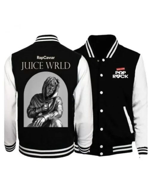 Juice Wrld Black and White Pop Rock Letterman Bomber Jacket