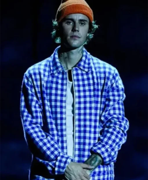 Justin Bieber AMA Blue Wool Checked Jacket