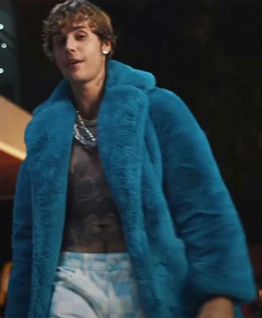 Justin Bieber Canadian Singer Blue Faux Fur Long Coat