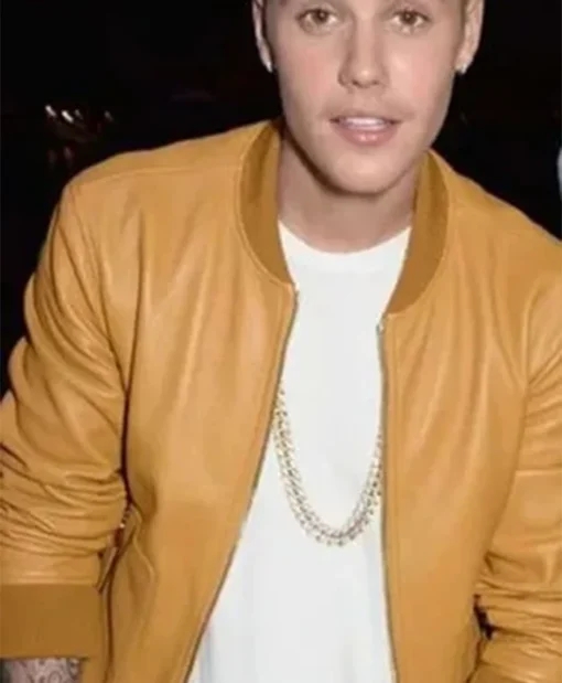 Justin Bieber Canadian Singer Brown Bomber Varsity Leather Jacket