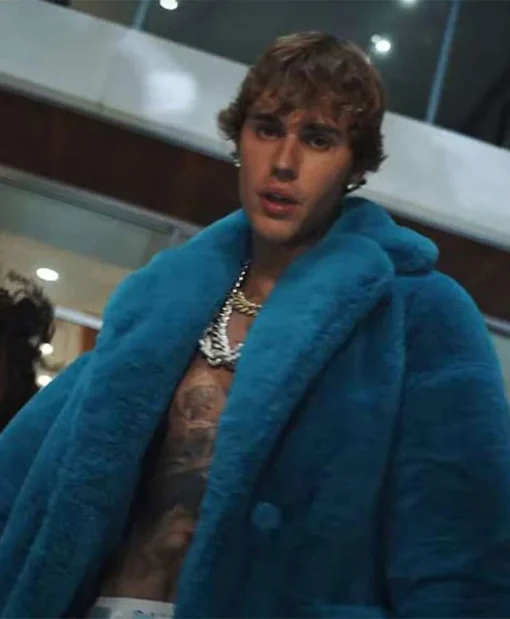 Justin Bieber Singer Blue Long Fur Coat