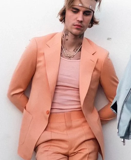 Justin Bieber Singer Fitted Peach Suit