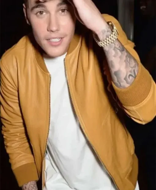 Justin Bieber Singer Varsity Brown Bomber Leather Jacket