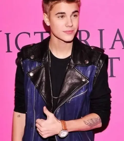 Justin Drew Bieber Black and Purple Lapel Style Collar Vest