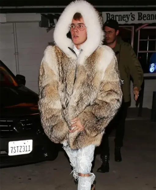 Justin Drew Bieber Real Mink Fur Hooded Jacket