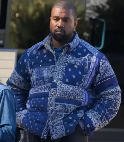 Kanye West Bandana Paisley Blue Puffer Jacket For Sale