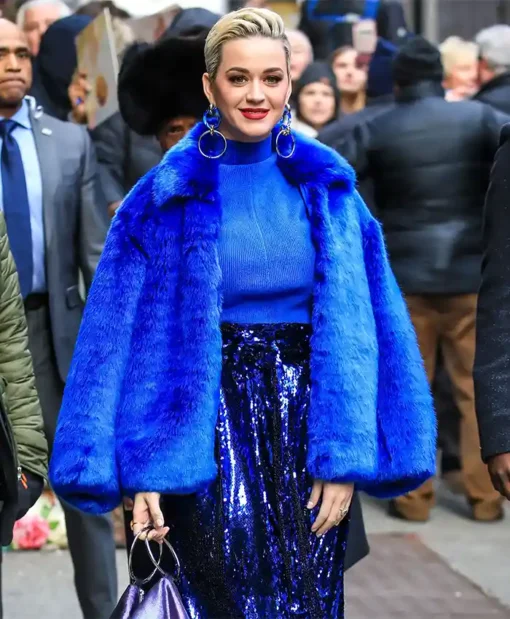 Katy Perry Singer Blue Fur Jacket