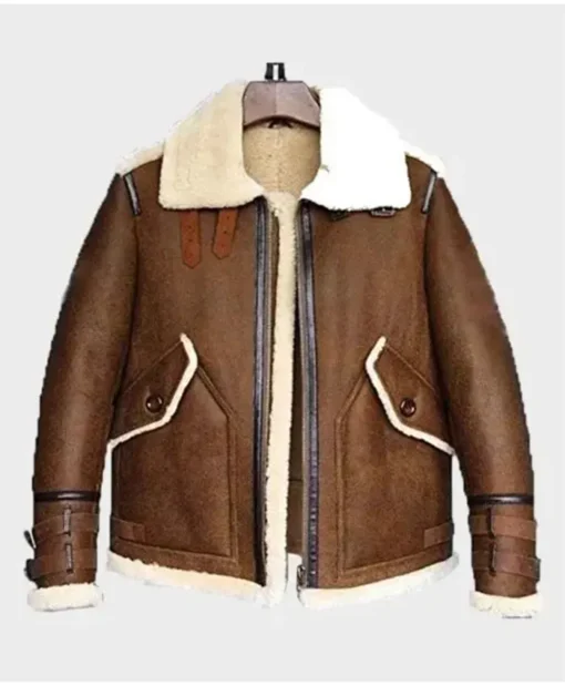 Keanu SF Flight Shearling Sheepskin Brown Leather Jacket