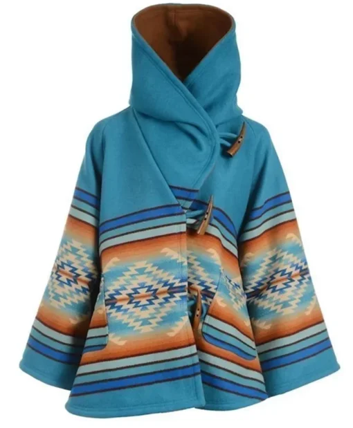 Kelly Reilly Yellowstone Season 03 Episode 06 Beth Dutton Blanket Turquoise Blue Hooded Poncho Coat For Sale