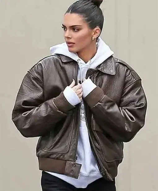 Kendall Jenner Leather Brown Jacket