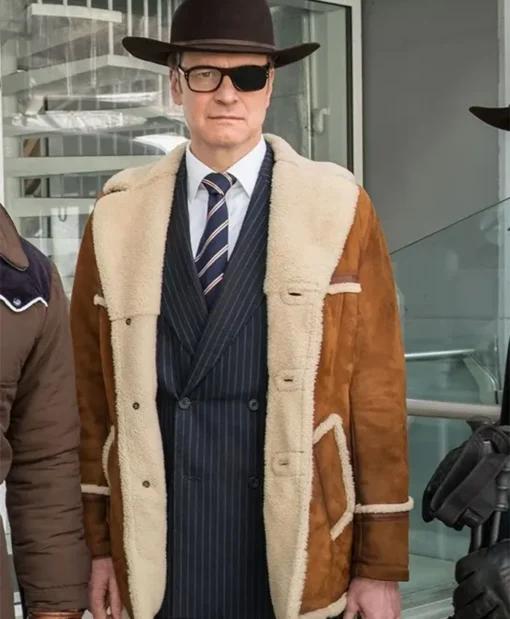 Kingsman 2 The Golden Circle Harry Hart Brown Shearling Jacket