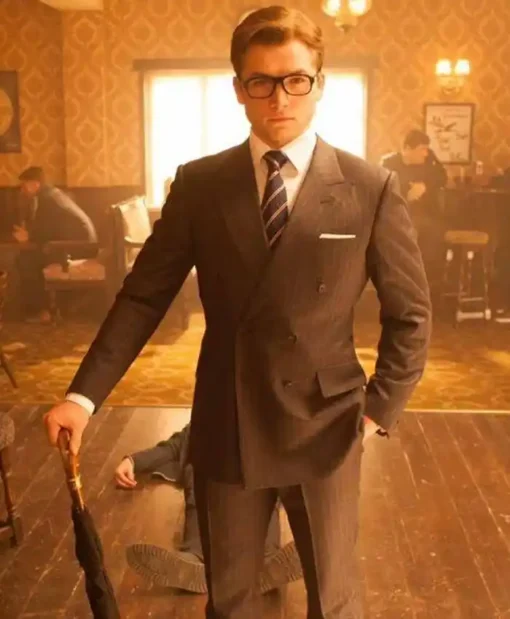 Kingsman Eggsy Pinstripe Navy Blue Suit