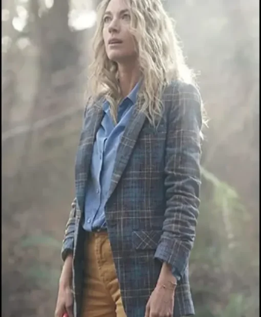 La Brea Natalie Zea Blue Wool-Blend Plaid Blazer Coat