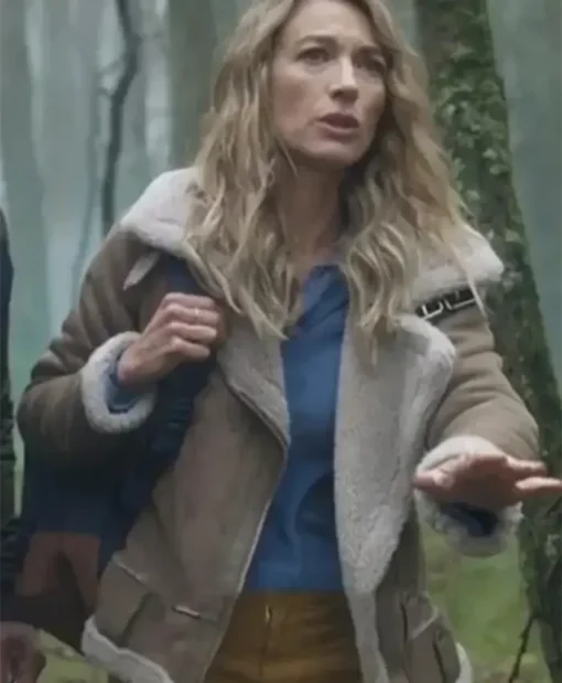 La Brea Natalie Zea Brown Aviator Suede Leather Shearling Jacket