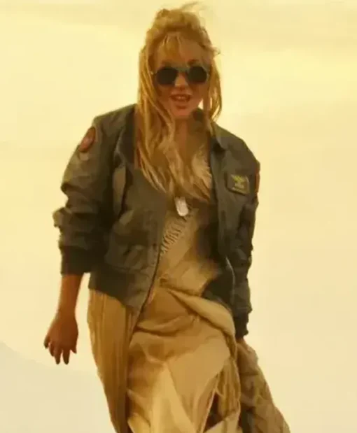 Lady Gaga Top Gun Flight Cropped Bomber Green Cotton Jacket