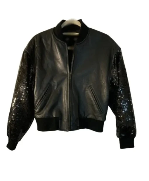 Laya DeLeon Hayes TV-Series The Equalizer Season 04 Delilah McCall Sequin Sleeves Black Leather Jacket