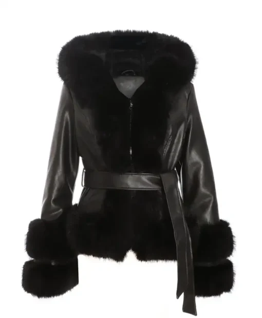 Leather Jacket Black Faux Fur Coat