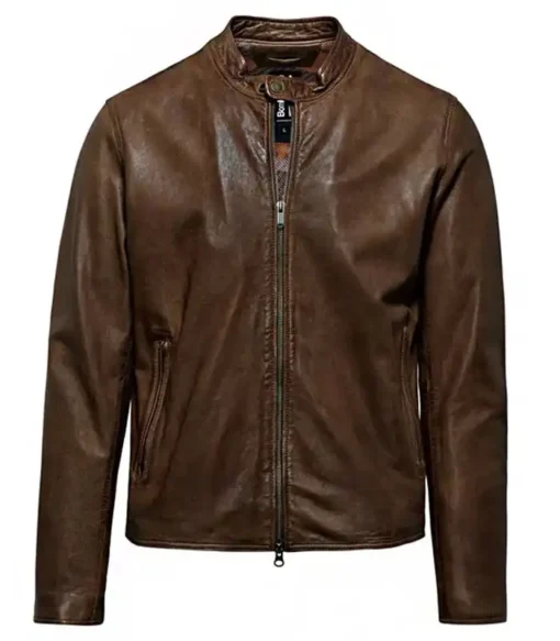 Leonardo Snap Tab Collar Brown Leather Jacket