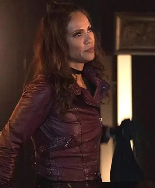 Lesley-Ann Brandt Lucifer TV Series Maroon Motorcycle Leather Jacket