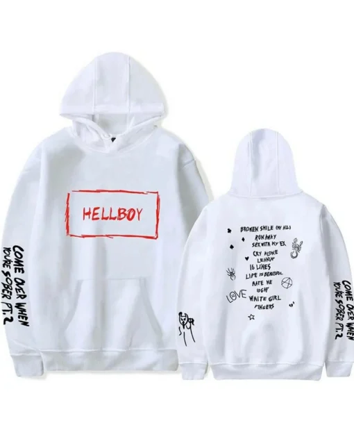 Lil Peep Hellboy Bomber White Hoodie Wool Jacket