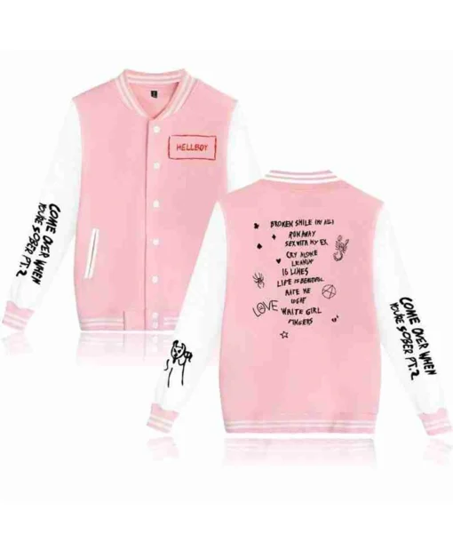 Lil Peep Hellboy High School Pink White Varsity Jacket