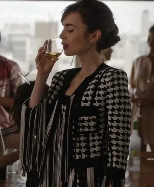 Lily Collins Emily In Paris S03 Houndstooth Jacket