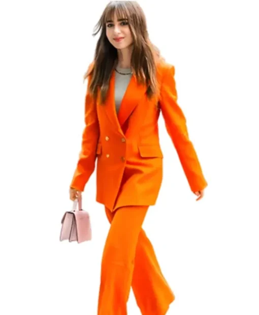 Lily Collins Emily In Paris S03 Orange Suit