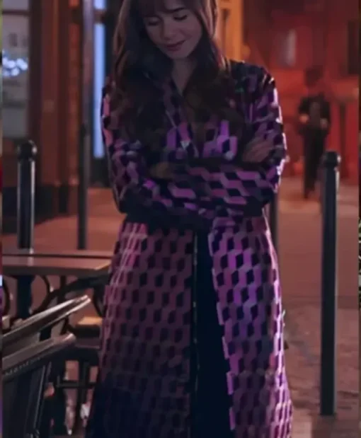 Lily Collins Emily In Paris S03 Pink Printed Coat