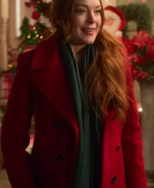 Lindsay Lohan Falling for Christmas Red Coat