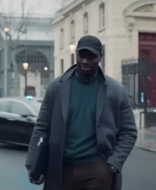 Lupin Omar Sy Mid-length Grey Wool Coat